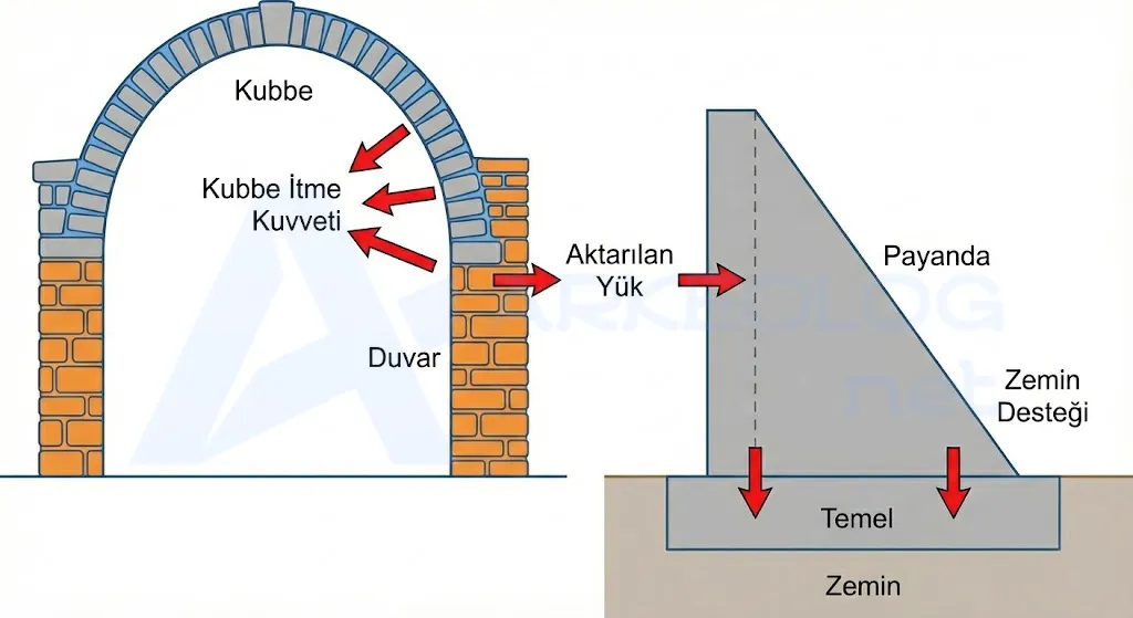 Payanda nedir, mimari statik kuvvet diyagramı ve yük aktarımı.