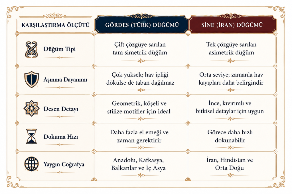 Turk Dugumu Iran Dugumu tablo